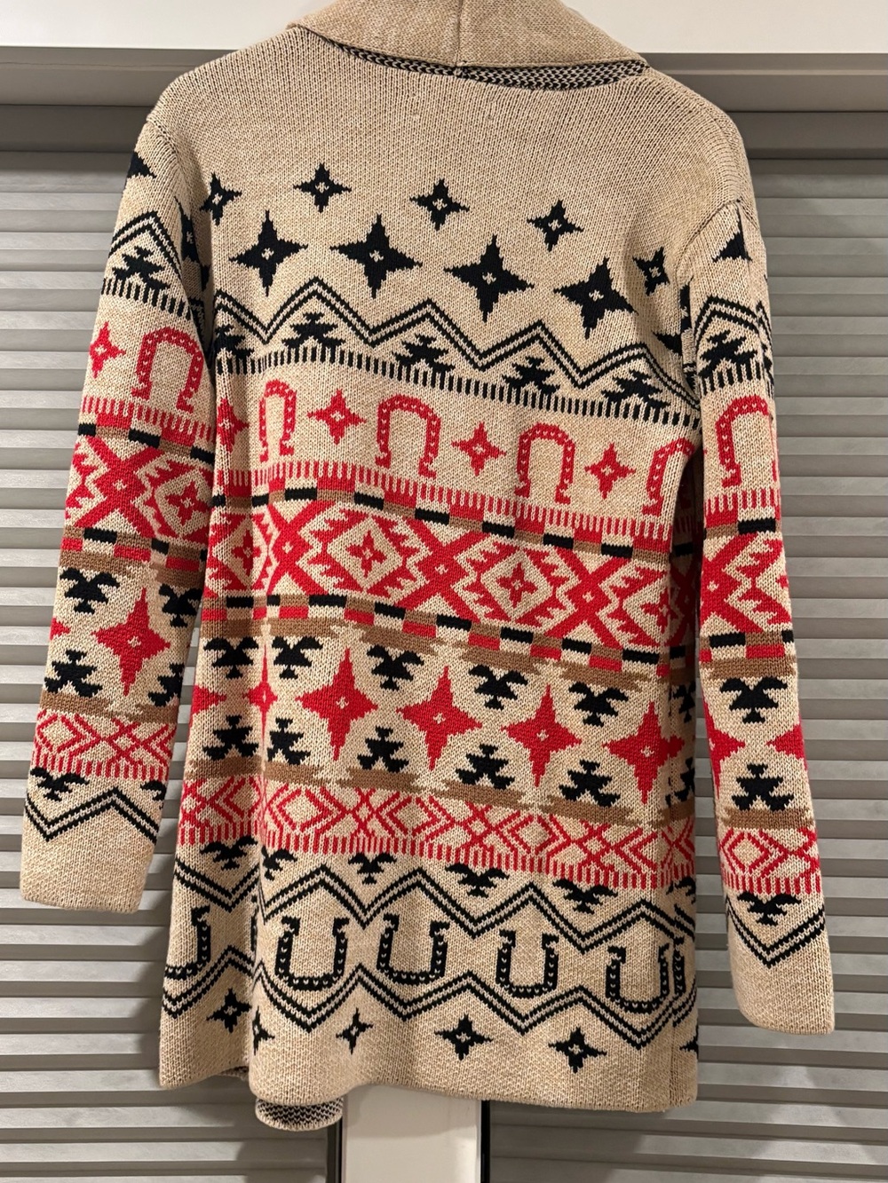 Lucky Brand Tan, Red & Black Patterned Open-Front Cardigan - Picture 2 of 2
